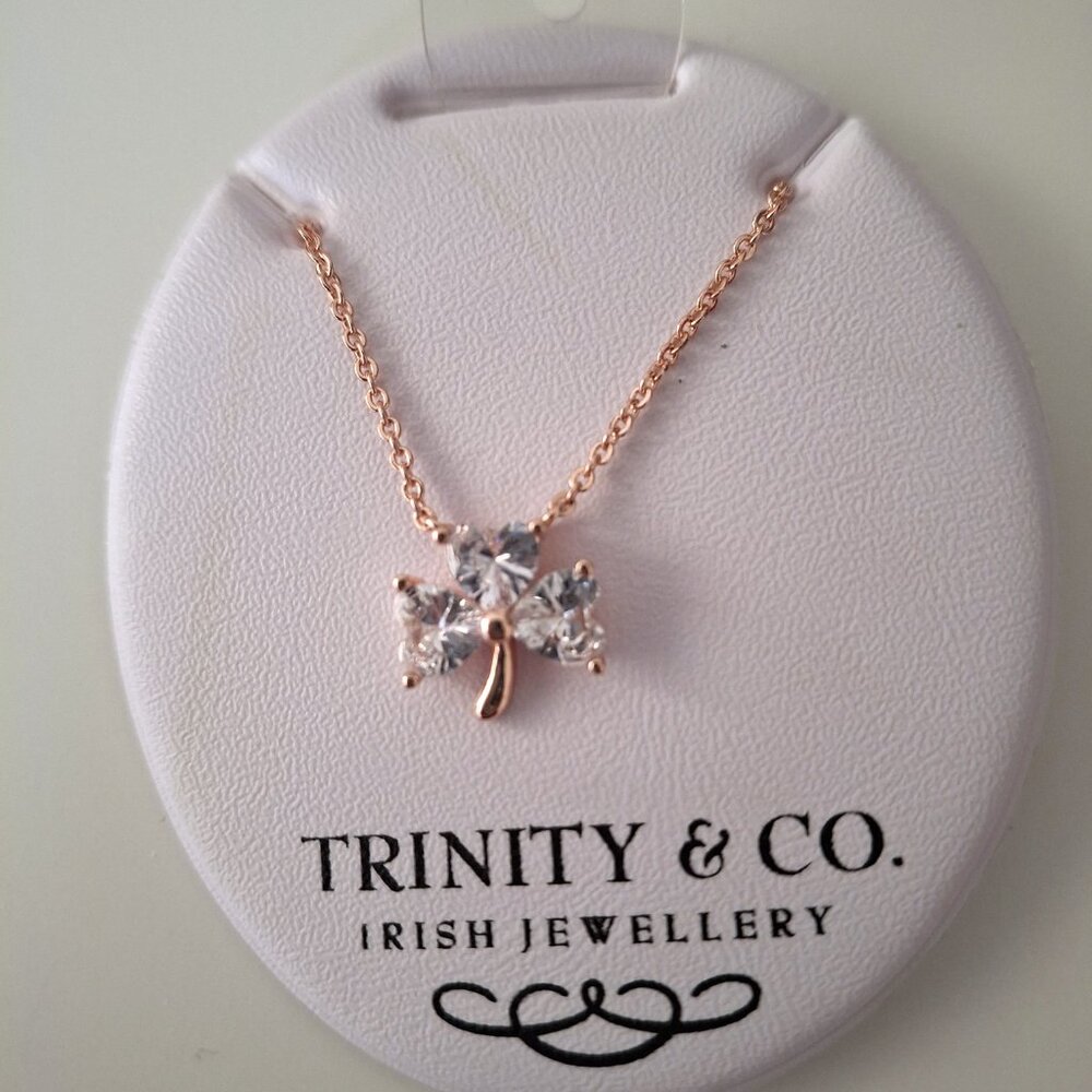 Rose gold plated & CZ clover shamrock pendant